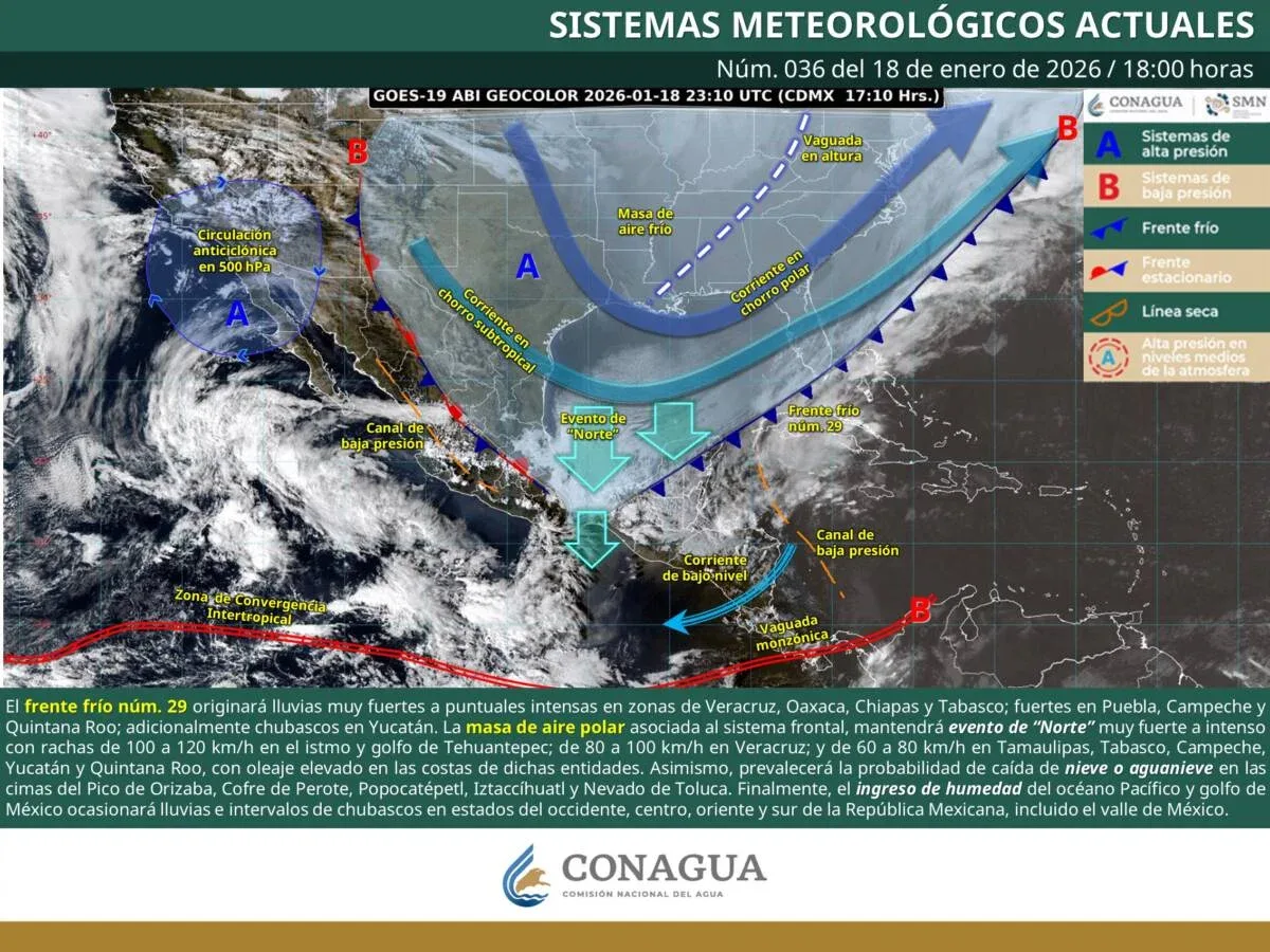 Fuertes lluvias y viento intenso en el centro de Veracruz por el frente frío.
