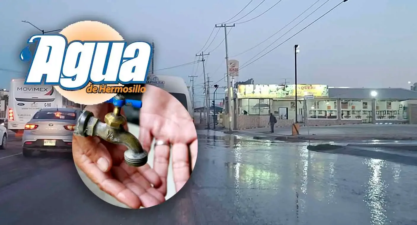 "Fuga de agua en el bulevar Solidaridad en Hermosillo afecta el servicio."