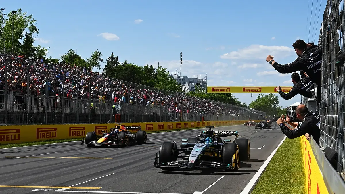 El piloto británico logra la primera posición en Montreal tras un emocionante duelo.