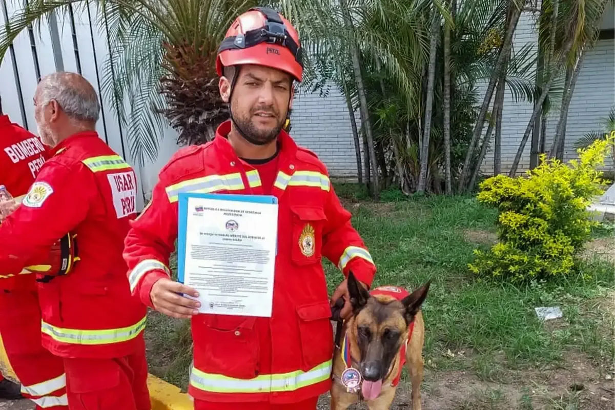 La perra Kaira fue galardonada por su heroica labor en rescates tras terremotos en Venezuela.