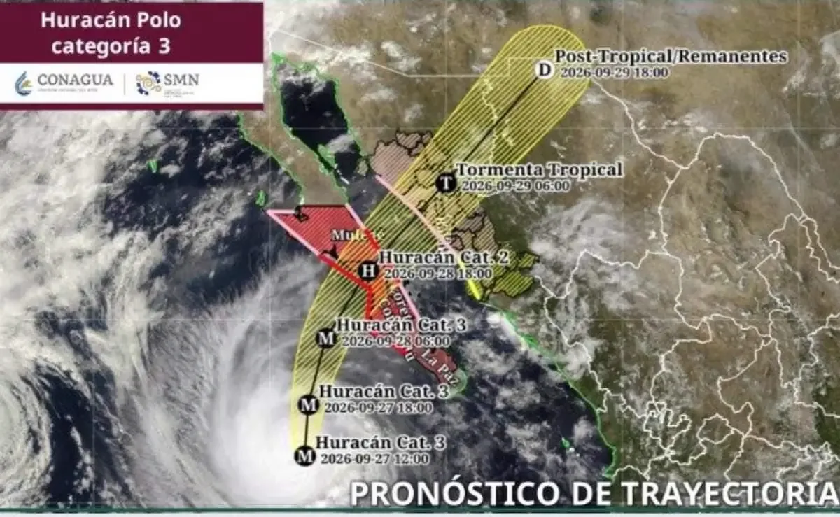 El huracán Polo afecta el estado con fuertes lluvias y vientos; autoridades piden extremar precauciones a la población.