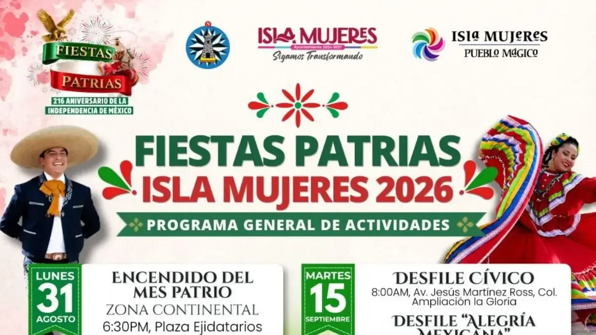 Las Fiestas Patrias incluirán actividades cívicas, culturales y artísticas en Isla Mujeres.