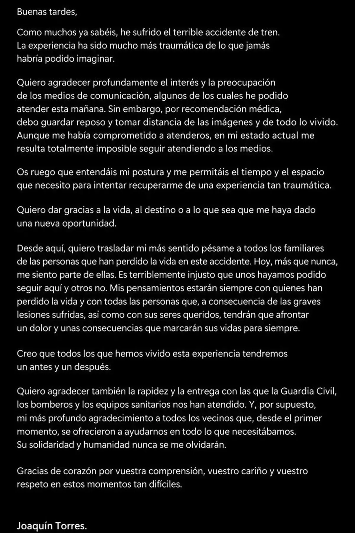 El arquitecto estuvo en el tren que colisionó y enfrenta un largo proceso de recuperación emocional y médica.