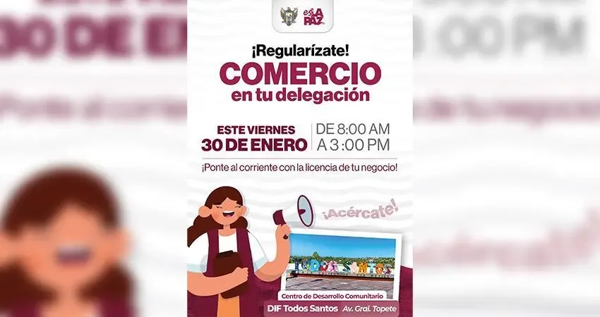 Jornada "Comercio en tu Delegación" en Todos Santos para emprendedores locales.