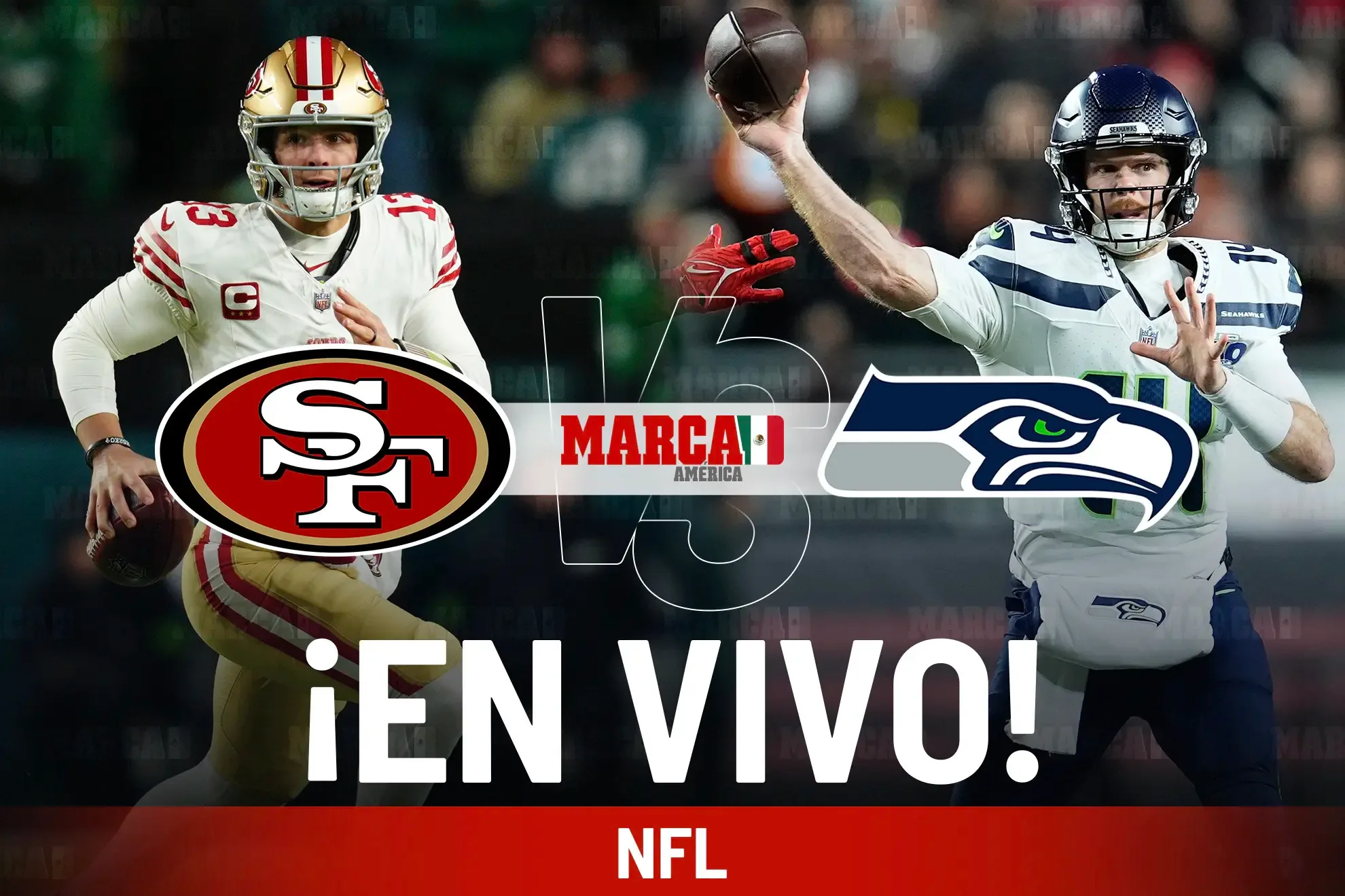 Jugadores de 49ers y Seahawks listos para el duelo en el Lumen Field.