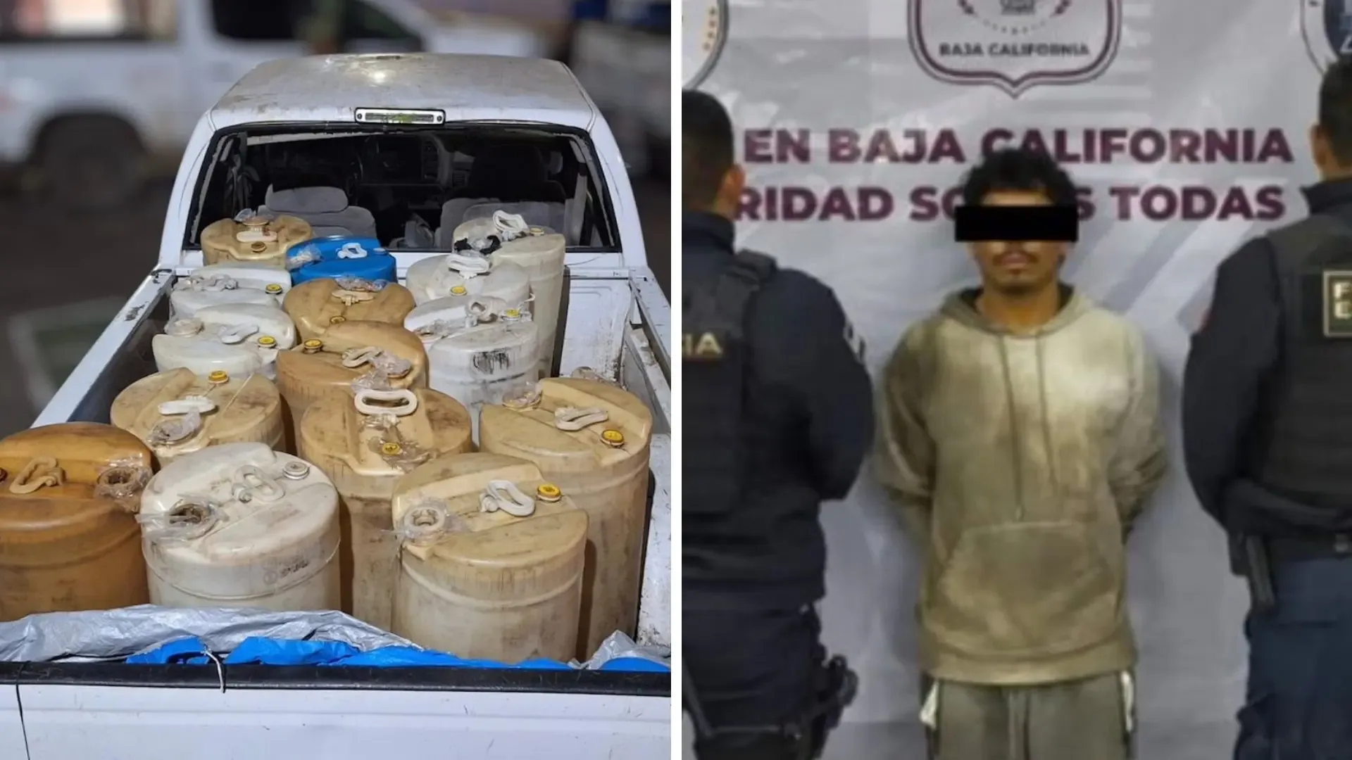 La camioneta asegurada con 900 litros de hidrocarburo en Ensenada.