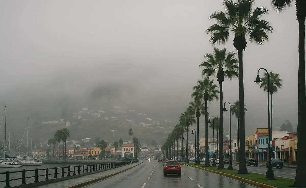 La ciudad de Ensenada cubierta de niebla la mañana del 6 de febrero.