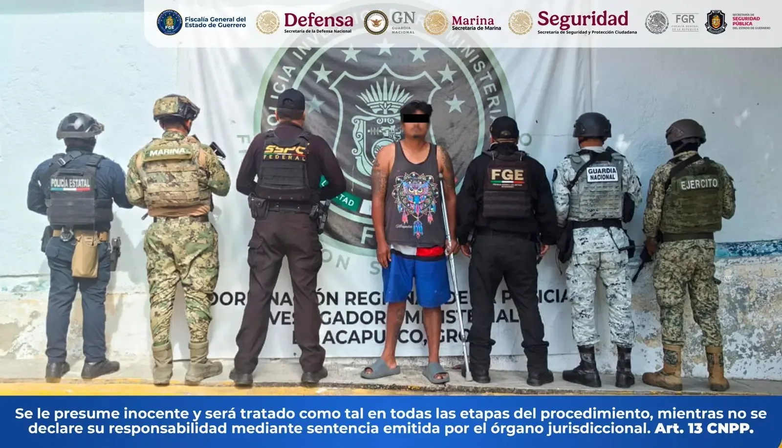 La detención de Carlos "N", alias "El Muletas", en Acapulco por homicidio.