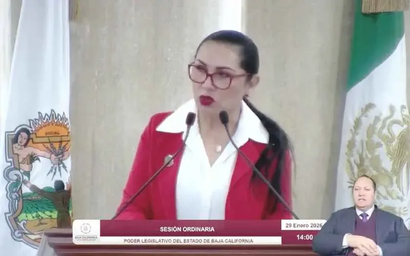La diputada Araceli Geraldo en el Pleno del Congreso de Baja California.