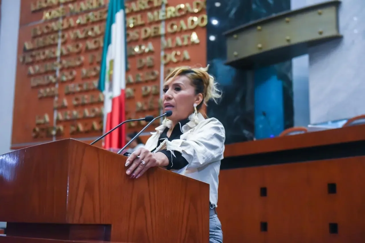 "La diputada Araceli Ocampo durante su propuesta de apoyo económico en Chilpancingo."