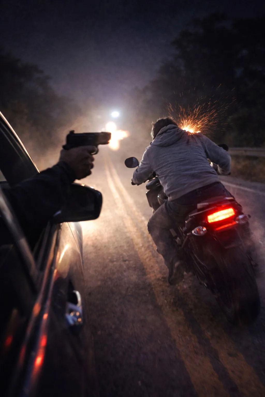 La escena del crimen en Izúcar de Matamoros, donde fue asesinado un motociclista.