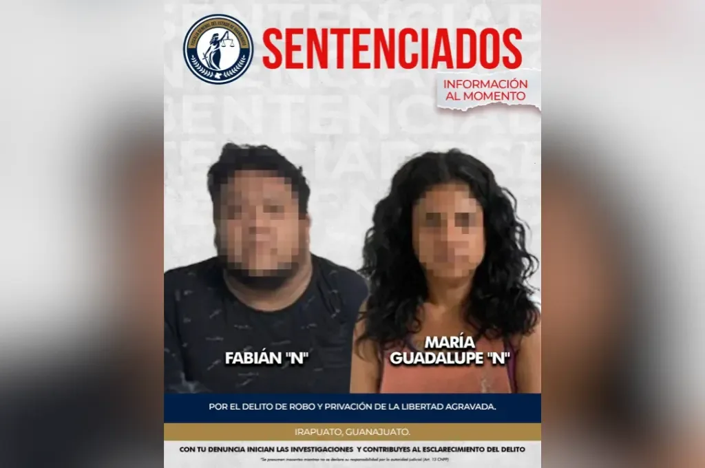 La FGE informa sobre la condena de los responsables de un robo en Irapuato.