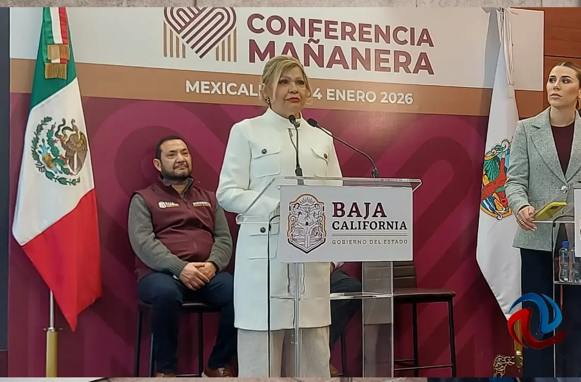 La Fiscal General de BC, María Elena Andrade, durante la conferencia sobre investigaciones.