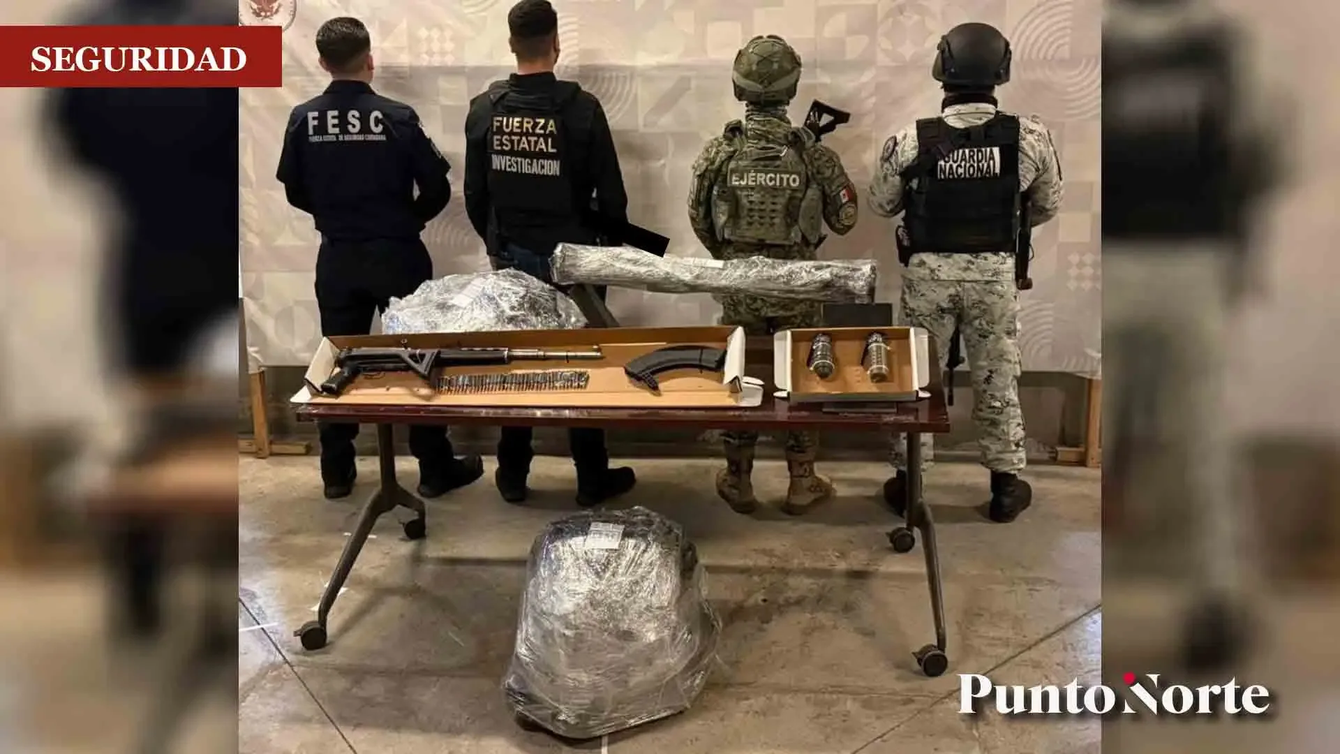 La Fuerza Estatal de Seguridad Ciudadana durante el decomiso de armamento en Tijuana.