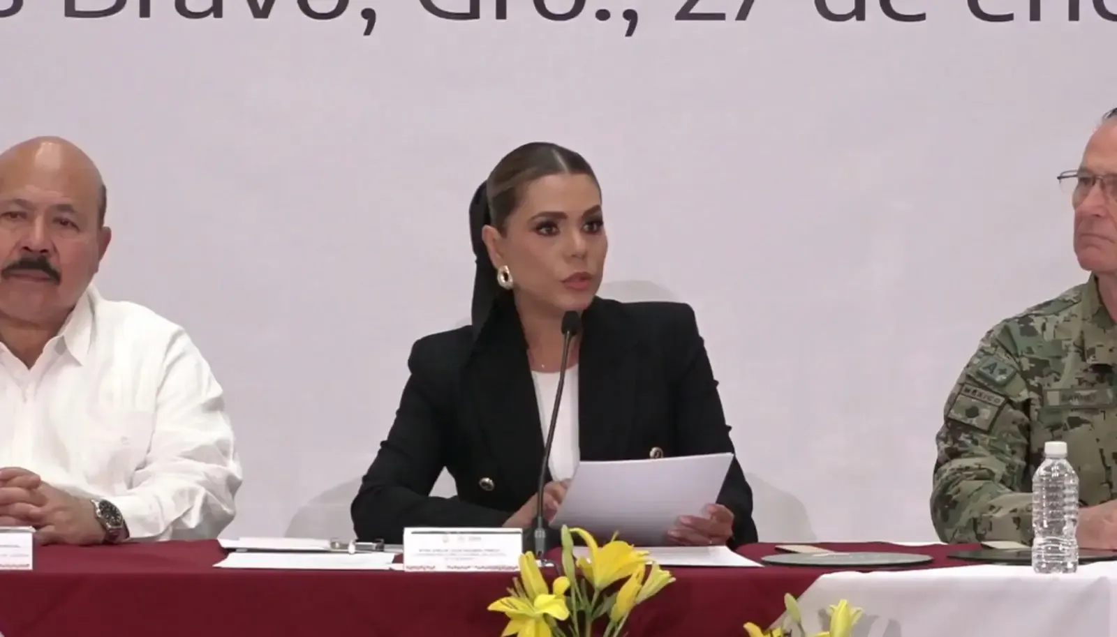 La Gobernadora Evelyn Salgado durante la sesión del Consejo Estatal de Seguridad Pública en Chilpancingo.