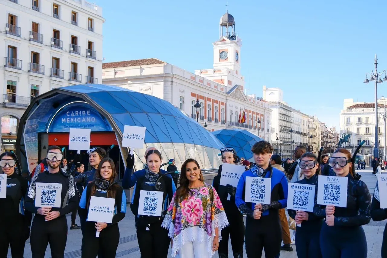 La gobernadora Mara Lezama durante la presentación en la Puerta del Sol en Madrid.