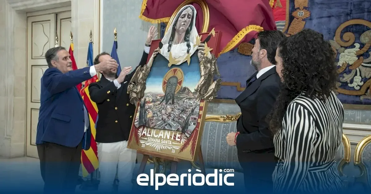 La imagen de la Santa Mujer Verónica destaca en un cartel que combina tradición y arte contemporáneo.