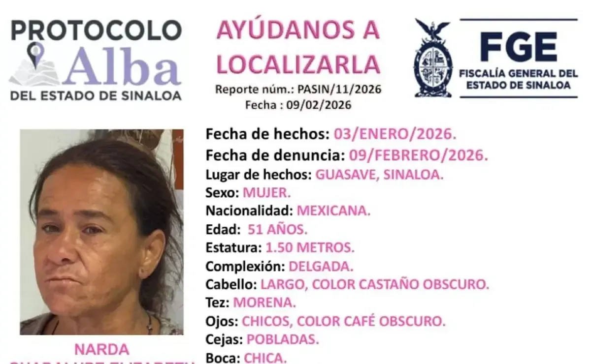 La localización de Narda Guadalupe es prioritaria ante el riesgo para su integridad.