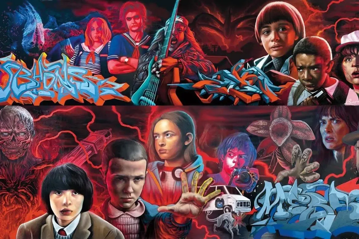 La obra, creada por 12 muralistas locales, refleja el impacto cultural de la serie.