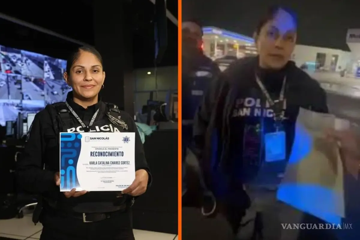 La oficial Karla Chairez durante el operativo de resguardo de menores.