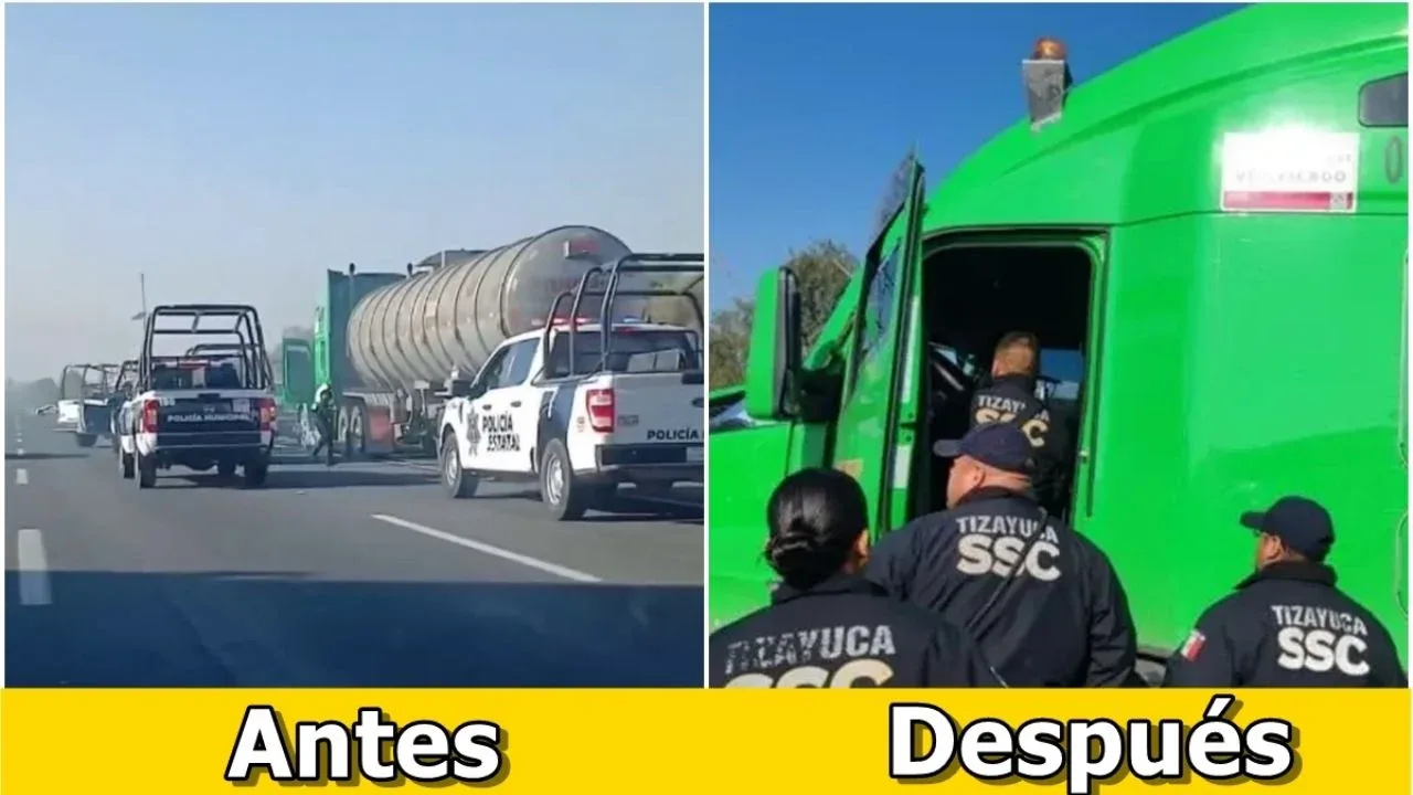 La persecución del tráiler robado sobre la autopista México-Pachuca.