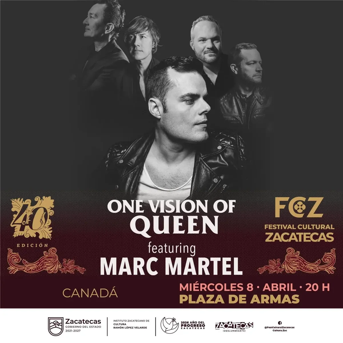 La presentación del doble vocal de Queen se enmarca en el 40 Festival Cultural Zacatecas.