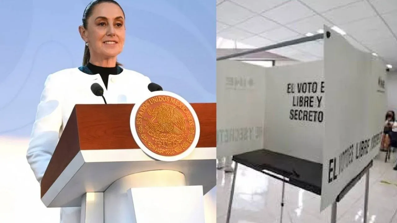 La Presidenta Claudia Sheinbaum anunciando avances de la reforma electoral en Ecatepec.