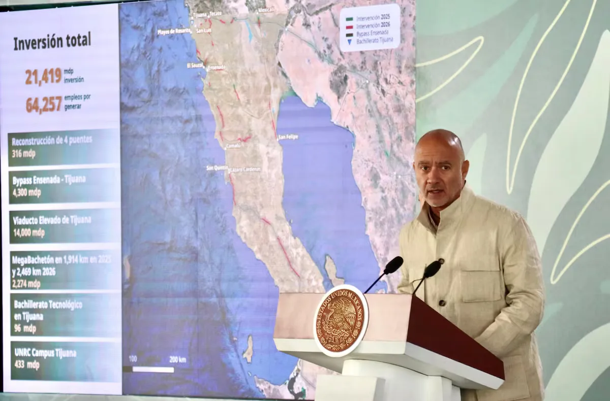 La Presidenta Claudia Sheinbaum durante el anuncio de inversión en Baja California.