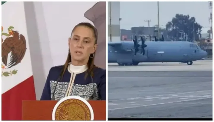 "La Presidenta Claudia Sheinbaum durante la aclaración sobre el aterrizaje en Toluca."