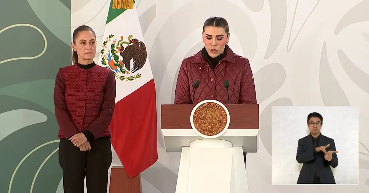 La Presidenta Claudia Sheinbaum durante la conferencia en Baja California.