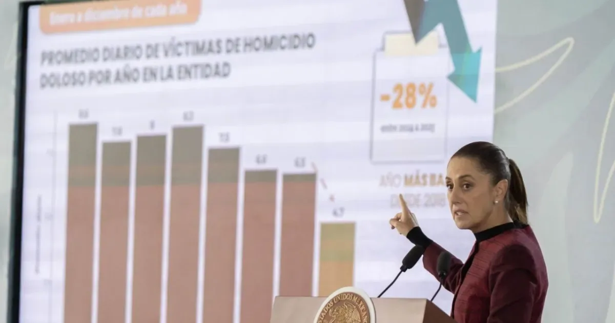 La Presidenta Claudia Sheinbaum durante la conferencia matutina sobre seguridad en Tijuana.