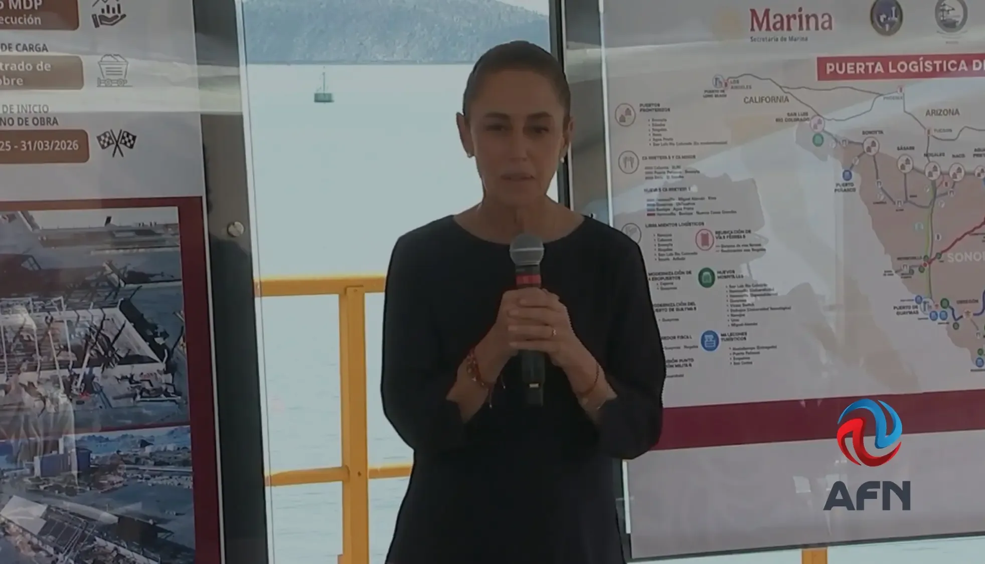 La presidenta Claudia Sheinbaum durante su anuncio en Guaymas, Sonora.