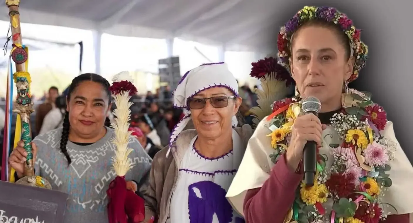 La presidenta Claudia Sheinbaum durante su discurso sobre derechos indígenas.