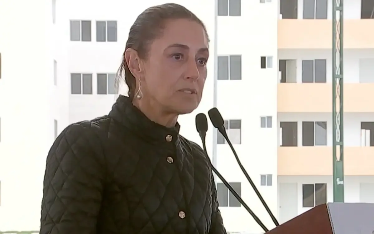 La presidenta Claudia Sheinbaum durante su mensaje en Tamaulipas.