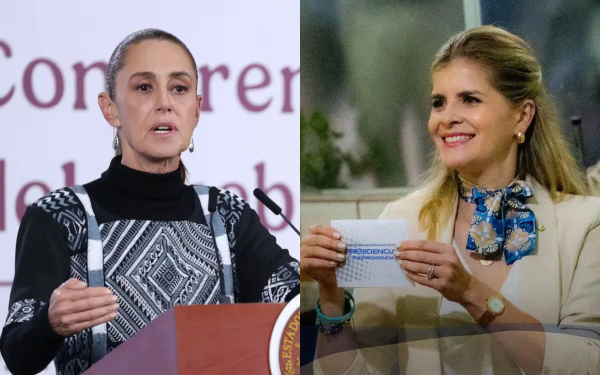 "La presidenta Claudia Sheinbaum durante su mensaje tras la victoria de Laura Fernández."