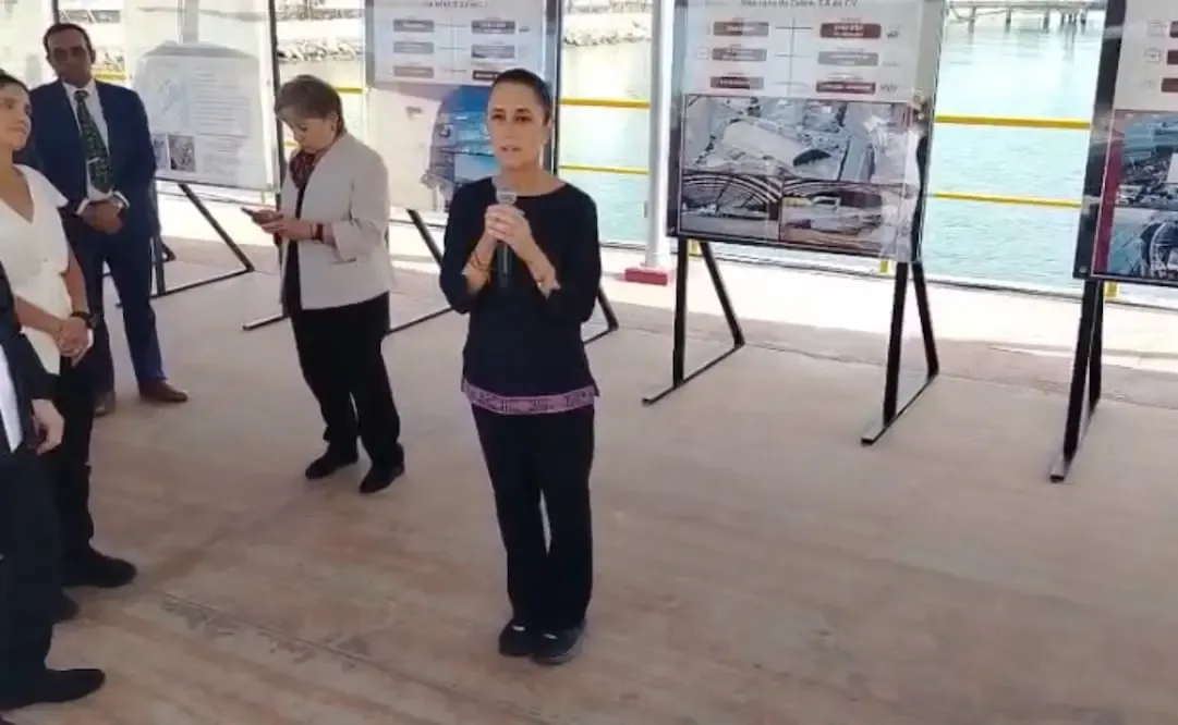 "La presidenta Claudia Sheinbaum durante su visita a Guaymas, Sonora."