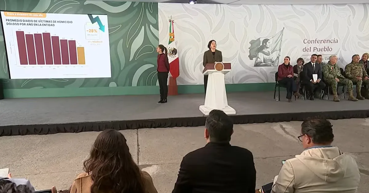 La Presidenta Claudia Sheinbaum durante su visita a Baja California para informar sobre la seguridad.