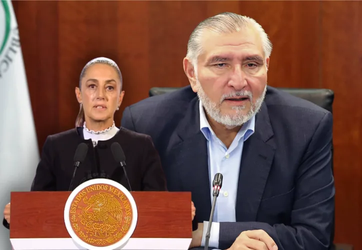 "La Presidenta Claudia Sheinbaum explica la salida de Adán Augusto López en conferencia."