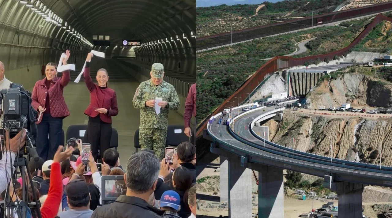 "La Presidenta Claudia Sheinbaum Pardo durante la inauguración del viaducto en Tijuana."
