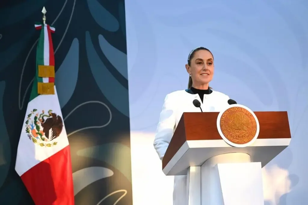 La Presidenta Claudia Sheinbaum Pardo durante su conferencia en Palacio Nacional.