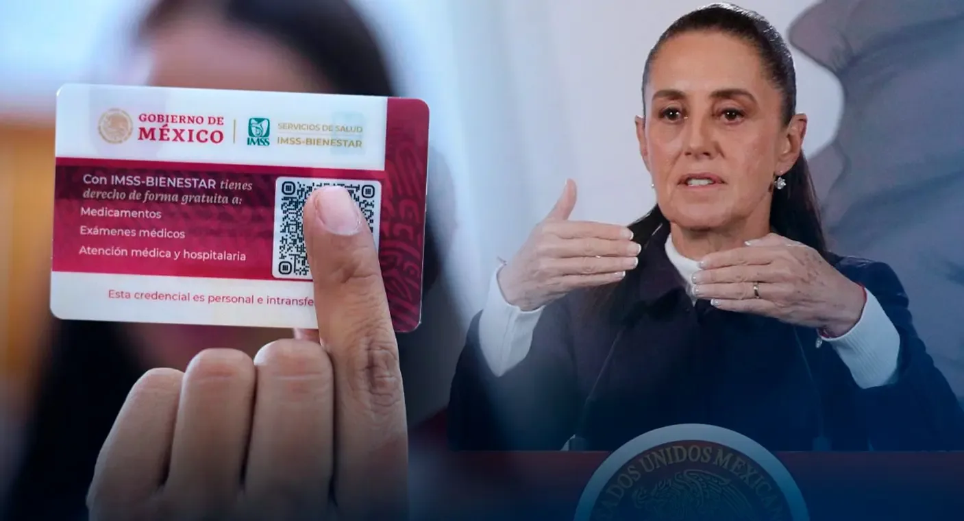 "La Presidenta Claudia Sheinbaum presenta la nueva credencial de salud en un evento oficial."