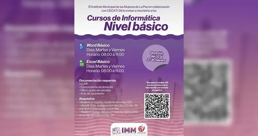 "La titular del IMM, Christa González Robinson, anuncia nuevos cursos en La Paz."