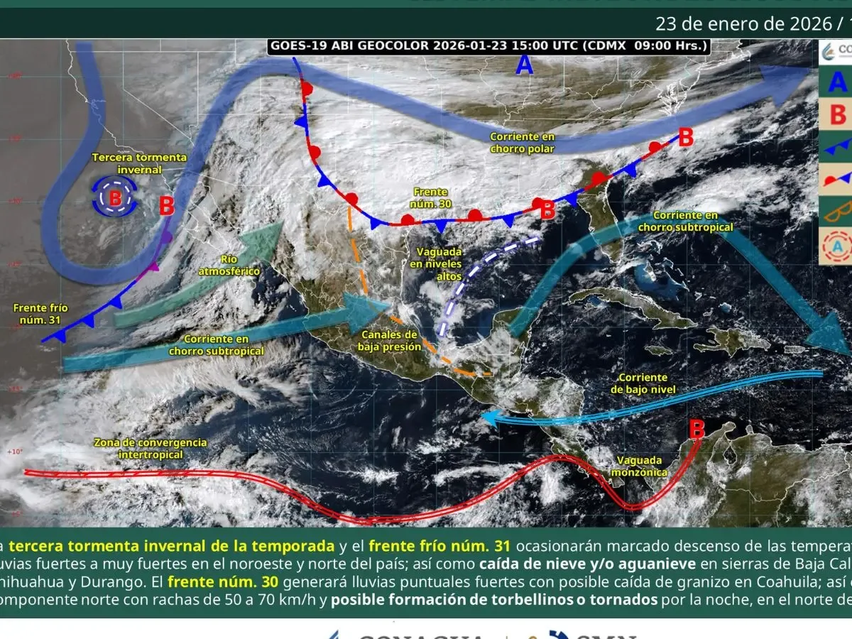 La tormenta invernal provoca frío intenso y lluvias fuertes en varias regiones de México.