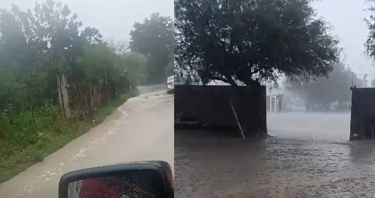La fuerte lluvia con granizo en Aramberri generó alertas de Protección Civil por posibles tormentas.