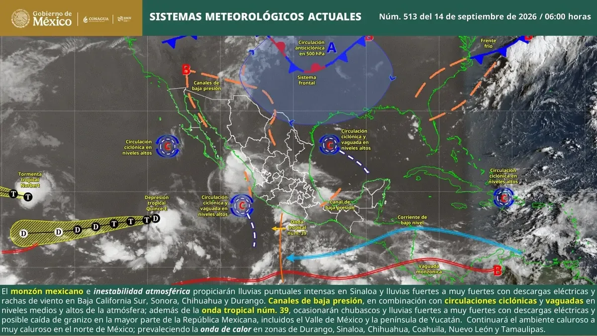 Un monzón mexicano traerá lluvias intensas y calor extremo a varias regiones.