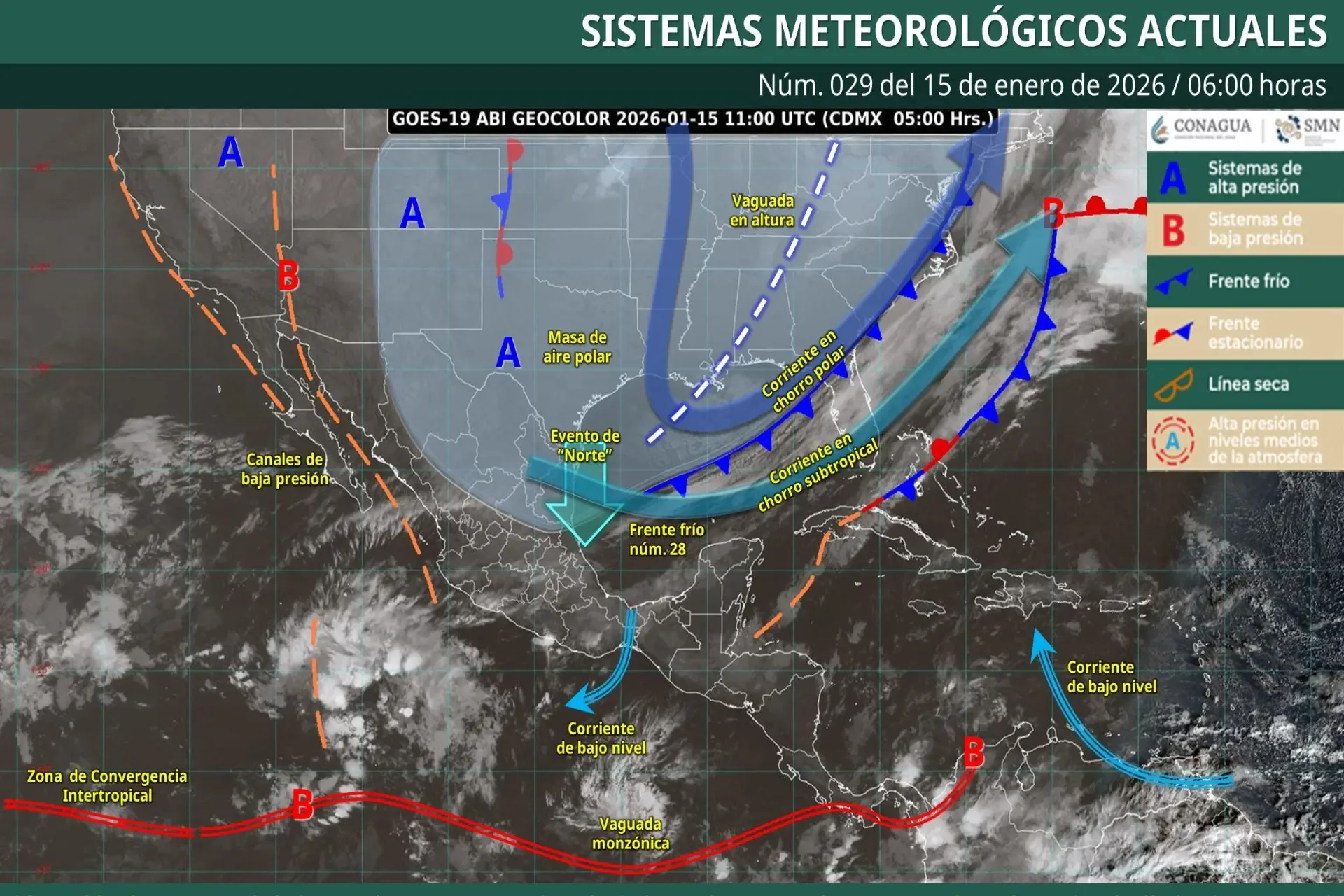 Lluvias intensas y frío impactan Chiapas y Tabasco este 15 de enero.
