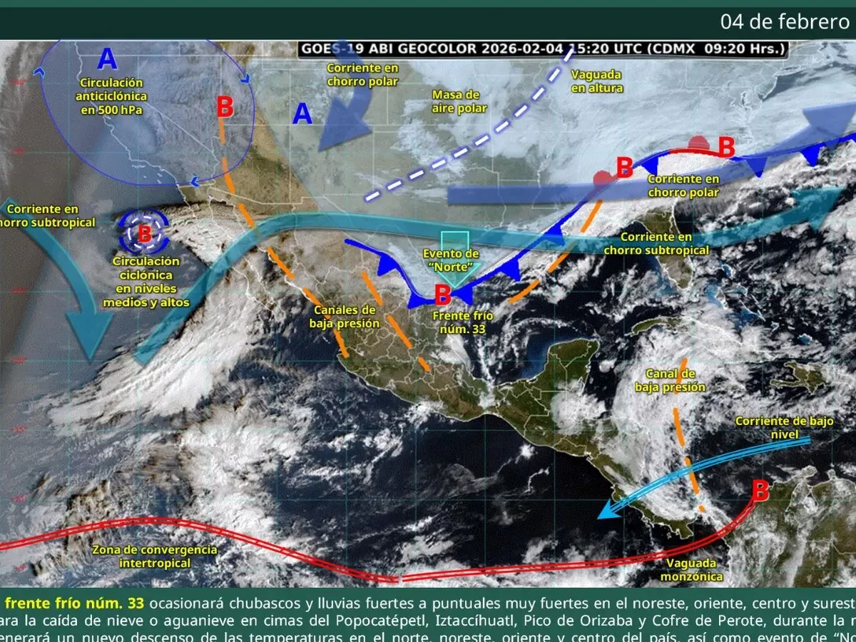 Lluvias intensas y frío impactan varias regiones de México hoy.