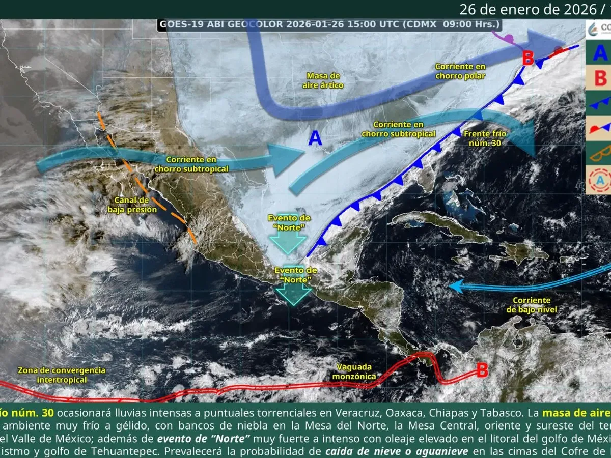 Lluvias intensas y temperaturas bajo cero, el pronóstico del clima en México.