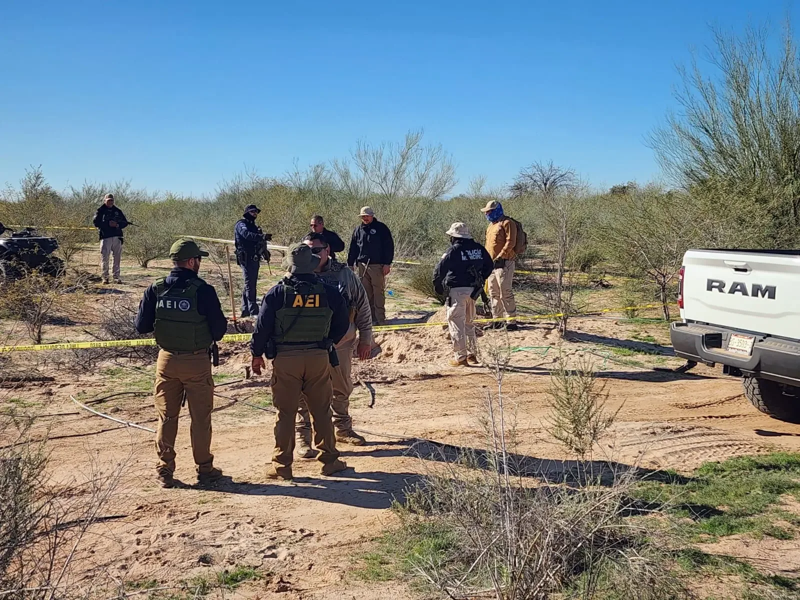 Localización de la octava fosa clandestina en el ejido Miguel Alemán, Mexicali.