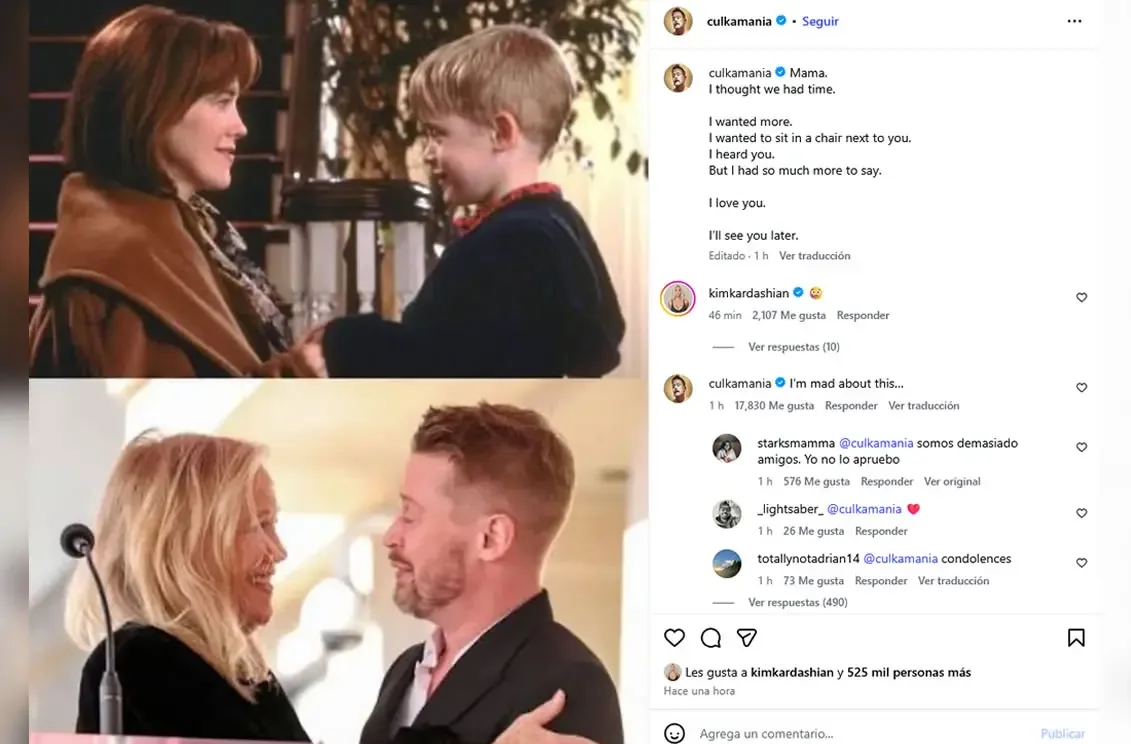 Macaulay Culkin compartiendo un homenaje a Catherine O'Hara en Instagram.